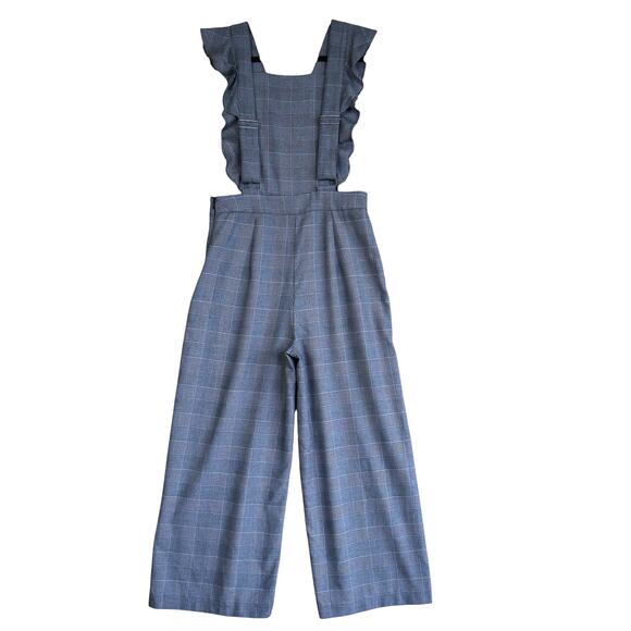 Zara Womens Pinafore Jumpsuit Size XS Cropped Wide Leg Ruffle Straps Plaid Print - Picture 5 of 14